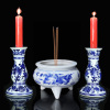 景德镇陶瓷青花瓷蜡烛台，套装中式风格瓷器，摆件三足香炉古典仿古
