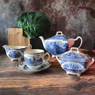英国jbs原单咖啡杯欧式古典宫廷风蓝城堡系列，茶具下午茶套装釉中