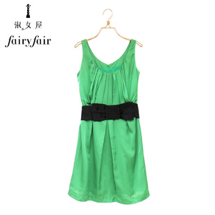 fairyfair夏款清爽绿色雪纺腰带无袖，背心连衣裙
