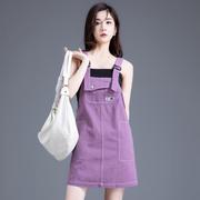 紫色牛仔背带裙设计感小众2024夏季小个子吊带连衣裙短款裙子