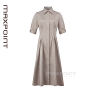 MAXPOINT 女士 修身 气质 短袖捏褶衬衣裙 YT1038D-A