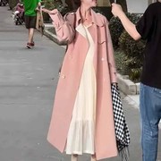 今年流行高级感超好看韩系大衣长款气质，粉色风衣外套女款2023