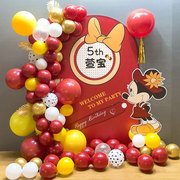红色米妮奇老鼠主题生日派对装饰气球场景布置宝宝周岁海报背景墙