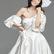 新娘手套韩式婚礼婚纱长款礼服白色缎布泡泡手袖造型拍照订做颜色
