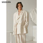 mixseven原创宽松春季单排扣亚麻质感高级感套装，西装裤休闲男女