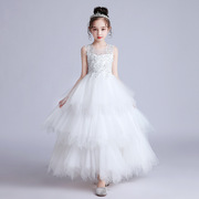 夏季女童晚礼服蓬蓬公主中大童婚纱礼服长裙韩版白色儿童礼服