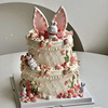 网红小兔子生日蛋糕装饰摆件兔宝宝周岁兔耳朵插件小草莓硅胶模具