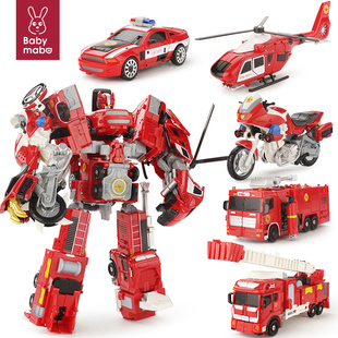 合金版变形机器人儿童，玩具模型男孩警车飞机，消防车合体汽车人金刚