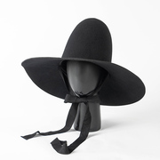 欧美时尚法式复古高顶绑带，黑色礼帽女时尚凹造型拍照羊毛毡帽子