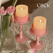 click手工粉色玻璃烛台摆件螺旋，杆情人节，装饰圆柱蜡烛婚庆用品