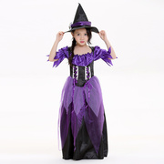 万圣节儿童服装女巫cos服女童公主裙巫婆衣服舞会魔法师演出服饰