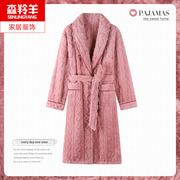 秋冬季珊瑚绒睡袍，韩版中长款女士，保暖法兰绒大码家居服浴袍可外穿