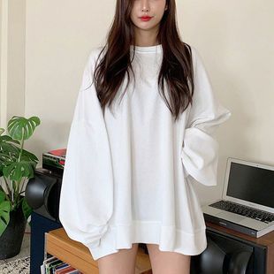 2021春装韩版薄款蝙蝠，袖卫衣女胖妹妹，大码300斤长袖白色t恤潮