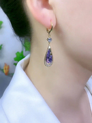 高级感紫色水晶水滴形耳环简约大气耳扣时尚气质耳饰2023年潮