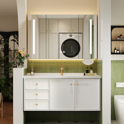 法式奶油风卫生间洗脸盆柜组合陶瓷一体盆浴室柜，橡木烤漆洗手漱台