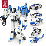 儿童男孩合金变形玩具合体金刚，正版模型汽车机器人，摩托警车五合一