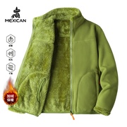 Mexican/稻草人女秋冬新款珊瑚绒抓绒衣加厚双面穿摇粒绒开衫外套