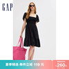 gap女装夏季2023纯棉，修身方领法式短袖，连衣裙559406气质长裙