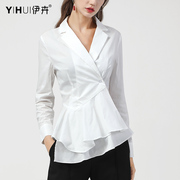 欧洲站白衬衫女长袖秋季衬衣，西装领气质，衬衣休闲职业衫上衣棉