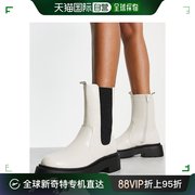 香港直邮潮奢newlook纽，洛克女士平底高筒，及踝鳄鱼纹米白短靴