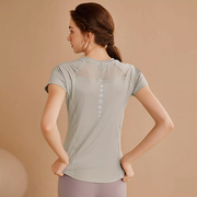 瑜伽外搭罩衫轻薄速干运动健身上衣宽松显瘦透气网纱拼接T恤短袖