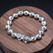 佛珠手串纯银貔貅手链男士手镯个性小众设计圆珠六字真言潮流饰品