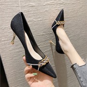 6cm法式高跟鞋女2024细跟设计感小众黑色鞋子秋冬季尖头单鞋