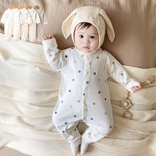 新生儿纯棉连体衣男女宝宝洋气，外套爬服秋冬婴儿，外出服长袖打底衫