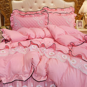 床上用品床裙四件套春夏蕾丝，防滑床套单双人床罩被套，4件套1.51.8