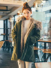 羊羔毛外套(毛外套)军，绿色棉服女冬季2023韩版加绒加厚宽松派克服工装