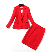 西装套装女2019夏装红色包臀短裙OL气质修身显瘦小西服外套2