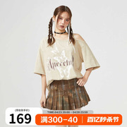 APCE中国 夏季美式复古烫钻字母印花短袖t恤女圆领宽松上衣