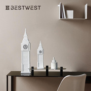 Best west 欧式白色大笨钟陶瓷工艺品摆件 家居办公室桌面装饰品