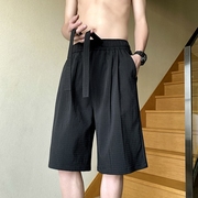 夏季薄款休闲短裤男宽松大码裤子透气速干冰丝五分裤运动黑色中裤