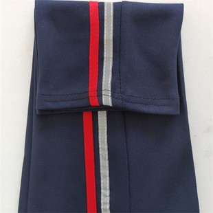 加绒款藏蓝裤前红后反光条，两道杠直筒1cm反光杠，校服裤子冬装定制
