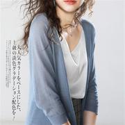 韩版薄款防晒衣女士夏季冰棉麻针织开衫中长款空调衫外套