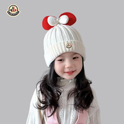 蒙口米色儿童帽子女孩，毛线帽可爱宝宝，护耳帽秋冬款套头帽
