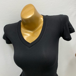 韩国ins女装性感紧身显胸显瘦深v领基本款，短袖t恤2020夏季