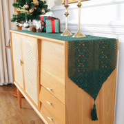 复古美式棉麻钩针桌旗田园，红绿圣诞装饰茶几盖巾隔热餐垫拍照背景