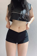 不防尴尬线18-21厘米，超短运动休闲裤女夏紧身低腰黑色裤子