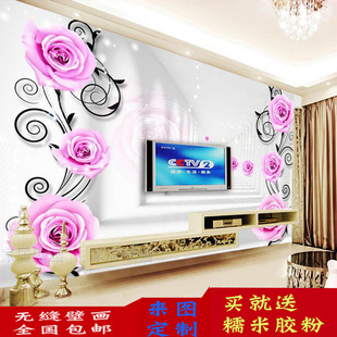 简约现代客厅背景墙壁纸电视，无纺布卧室壁画墙纸3d立体欧式玫瑰