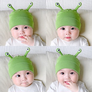 春夏季薄款婴儿帽子超萌可爱男女宝宝护囟门帽，新生儿童小怪物胎帽