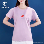 中国乔丹t恤女短袖夏季可爱风，2023棉质清新上衣印花透气亲肤