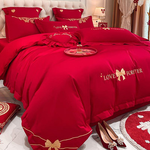 。婚礼婚庆新婚床上用品结婚喜被床单被套四件套高级感高档大红色