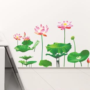 大型3D立体荷花墙贴纸客厅中式背景墙装饰古风花朵植物卧室贴画