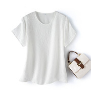 真丝冠乐绉白色短袖t恤女夏季宽松百搭桑，蚕丝圆领上衣薄款半袖衫
