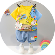 男童装1-2-3岁半卡通短袖，套装6-8-9个月，宝宝纯棉衣服婴儿洋气夏装