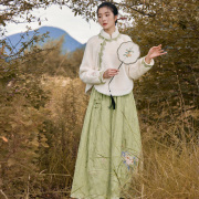 花制作新中式清茶煮酒原创民族，风刺套装斜襟上衣外套半身裙冬
