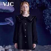 VJC/威杰思秋冬女装黑色羊毛大衣海军领名媛加厚外套
