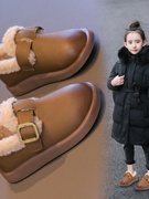 女童棉鞋加绒小皮鞋，2023冬季款儿童，软底保暖小女孩公主鞋宝宝皮靴